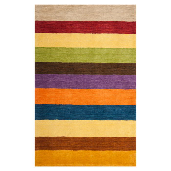 Hossain Hand Loomed Wool Striped Rug, Rectangle 3' x 5'