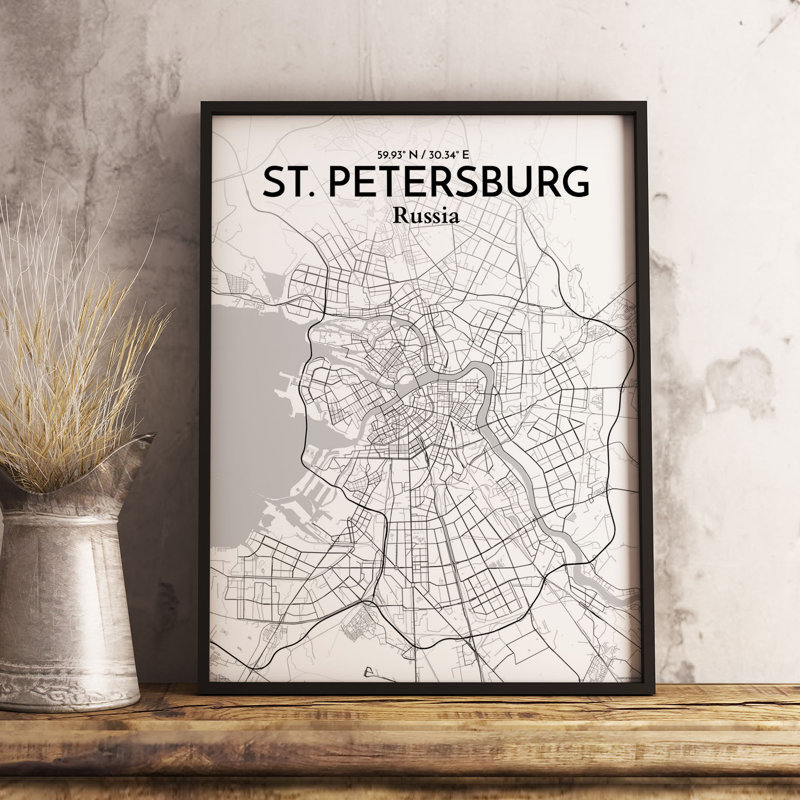 St. Petersburg City Map - No Frame Print, 70cm H x 50cm W x 0.13cm D
