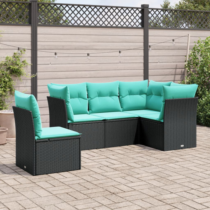  Ensemble de canapé de patio 5 pièces avec coussins en rotin de polyester noir