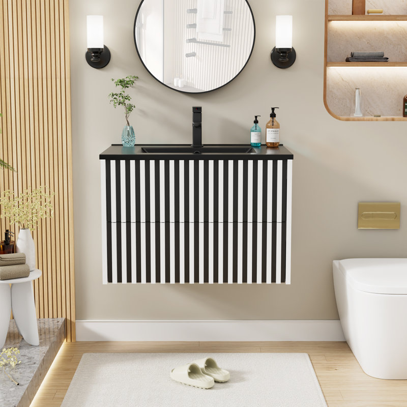 Ensemble de meuble-lavabo mural 30 "avec comptoir, robinet et drain, armoire de salle de bain flottante, Blanc