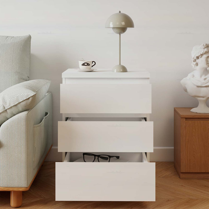 Nightstand with 3 Drawers,Small End Table, White