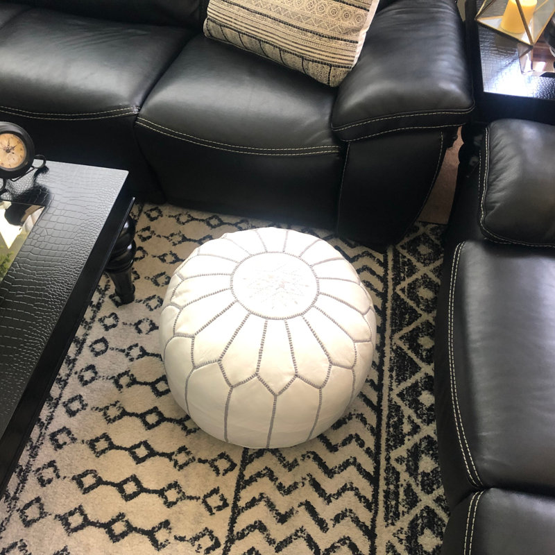 Leather Pouf, Gray