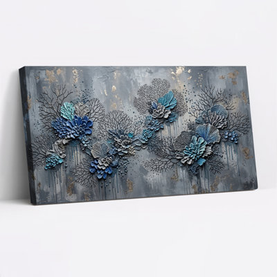 "Blue Floral", reproduction d'art sur toile, ensemble de 1