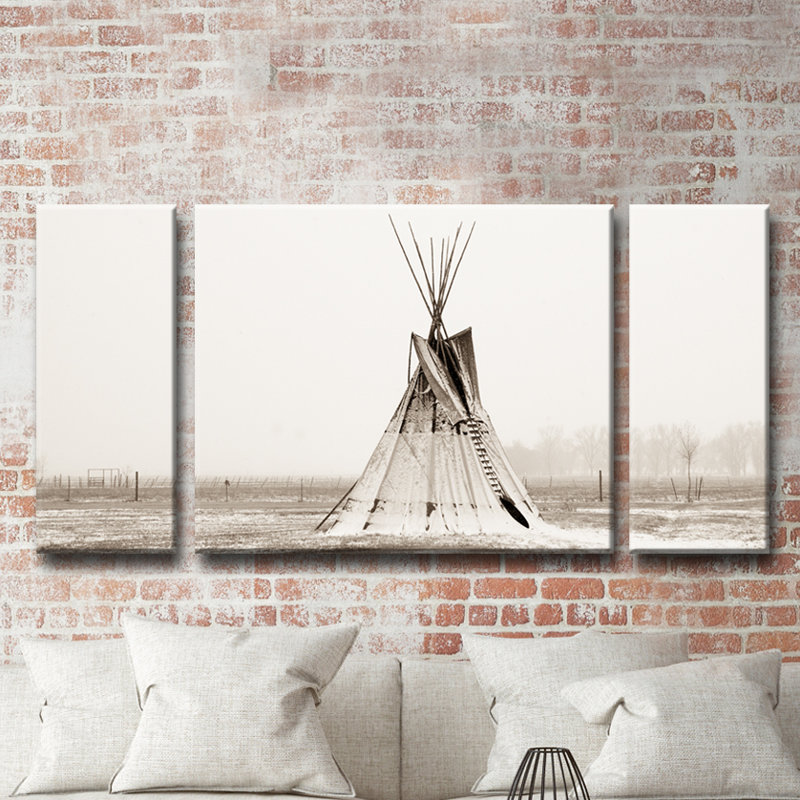 «Tipi Snow», reproduction de photo sur toile 3 pièces, Art mural naturel encadré texturé, Pas de tapis, H 40 po x l 60 po