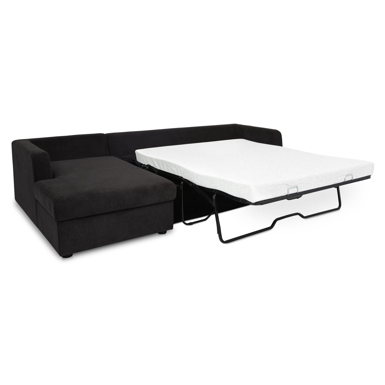 Sofa Bed with Storage Chaise, Left Hand Facing, Black Polyester