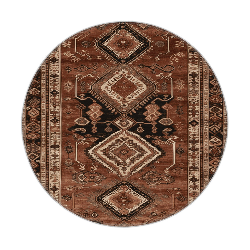 Turkish Brown Indoor and Outdoor Area Rug, Round 5'