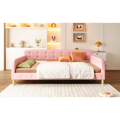 Queen Size Linen Upholstered Daybed In , Construction, Functional For Seating And Sleeping, No Box Spring Support,