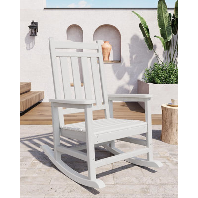 Rocking Chair Outdoor - HDPE Poly High Back Porch Rocker Chairs for Adults - All Weather Resistant Furniture for Patio by Winston Porter