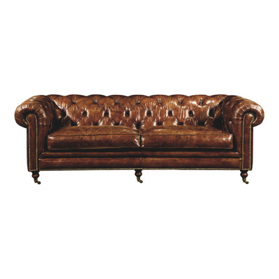 Sofa, Seats 3, Top-Grain Leather, Dark Brown