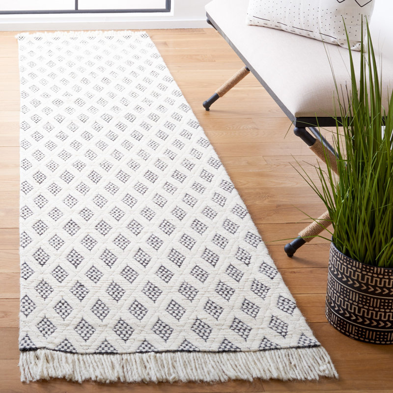 Jacarie Hand Woven Wool And Cotton With Latex Geometric Rug, Runner 2'3" x 9'