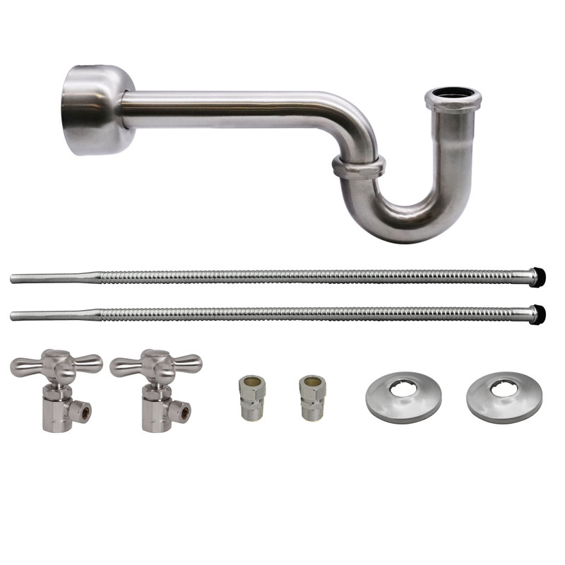 Trousse d'alimentation pour piédestal avec siphon en P et butées d'angle, Nickel satiné