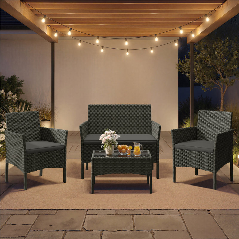 Patio Conversation Set with Cushions for Porch, Grey, Grey