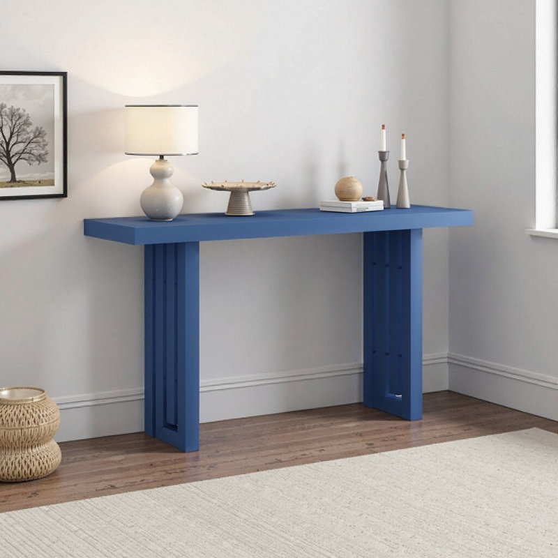 Console en placage de chêne bleu marine avec art sculpté pour le vestibule, le couloir et le salon, Marine