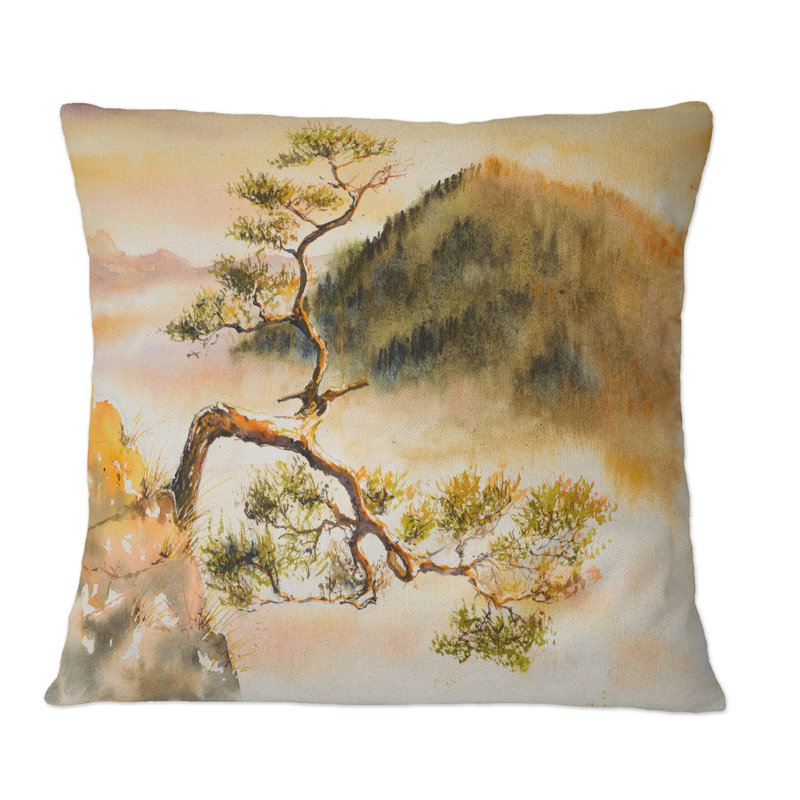 Coussin Pine Tree On Mountain Top - Cabin & Lodge, 16 po x 16 po