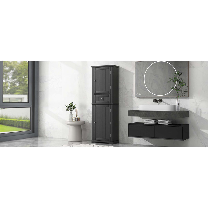 Tall Bathroom Storage Cabinet,Freestanding Storage Cabinet With Drawer And Adjustable Shelf,MDF Board With Painted Finish