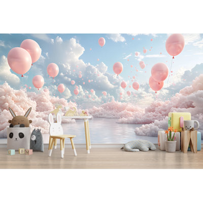 Papier peint rose avec des bulles et des nuages