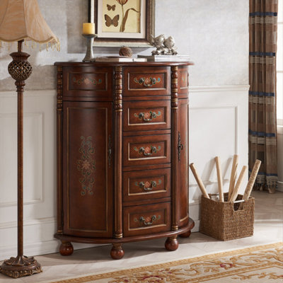 Vintage Half-Moon Hand-Painted Accent Cabinet
