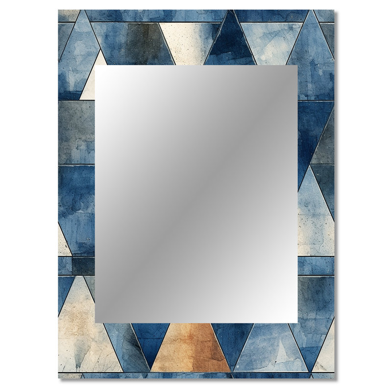 Yerres rustique cobalt Triangle Symphony - miroir mural géométrique unique, miroir moderne, impression d'art en métal