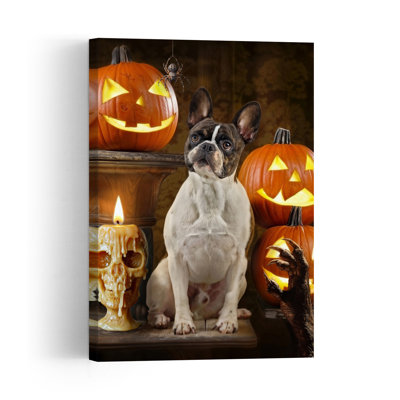 Halloween French Bulldog Bulldog Dog Spider Autumn Wall Art Print 1 Piece Wrapped Canvas Wall Art