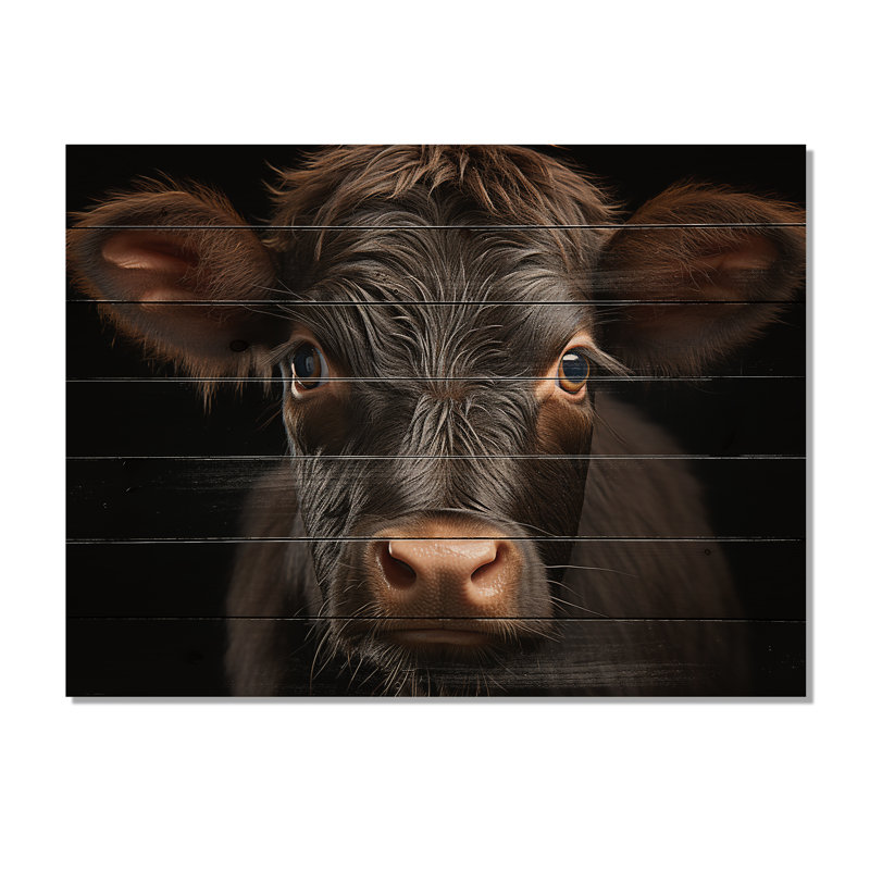 Portrait de vache - impression sans cadre sur bois, H 24 po x l 32 po x P 0,78 po