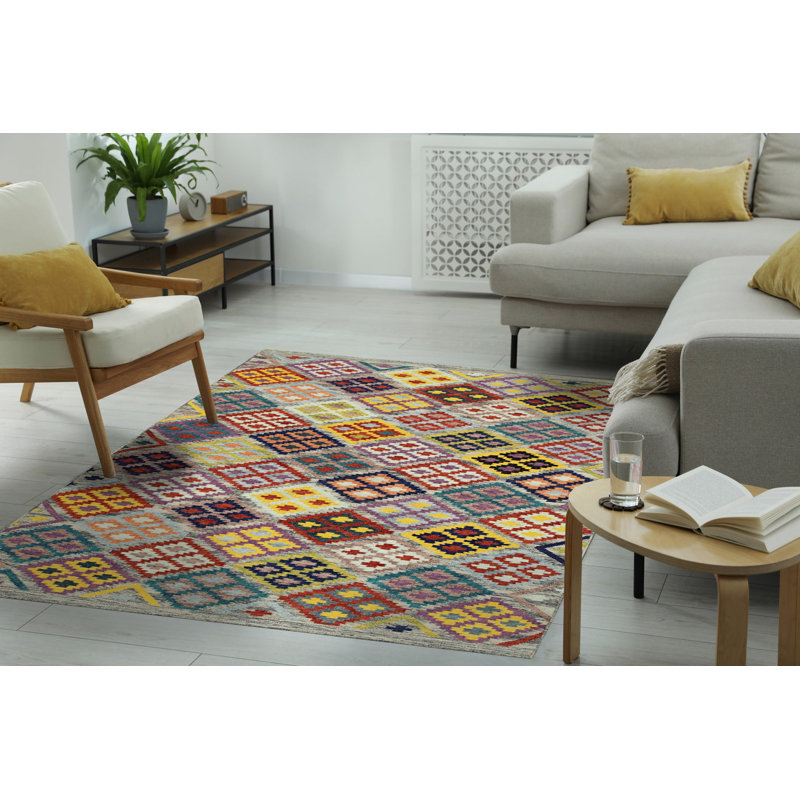 Multicolor Handwoven Wool Harlequin Diamond Geometric Modern Contemporary Carpet Rug, 8' x 10'