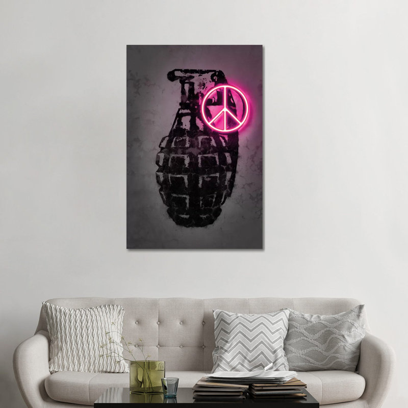 « Peace » par octave Mielu-impression d’art graphique, Pas de tapis, H 48 po x l 32 po x P 1,5 po, Toile tendue