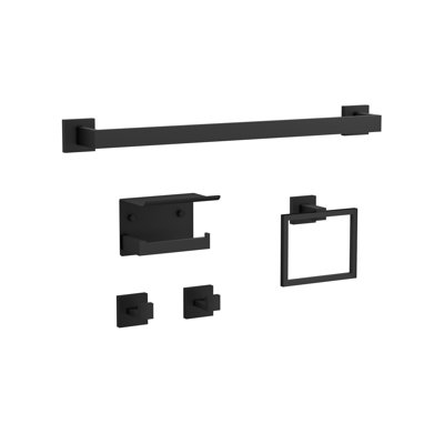 Ensemble d'accessoires de salle de bain 5 pièces Obsidian avec porte-serviettes, porte-papier rouleau, 2 crochets, anneau à serviettes, noir mat