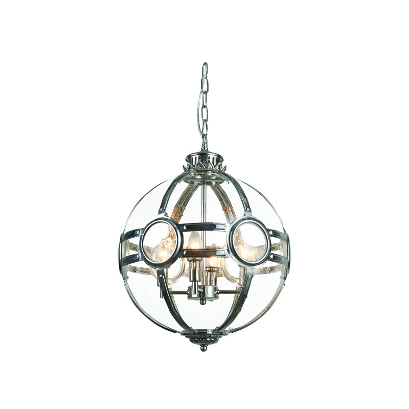 Luminaire suspendu sphère 3 lumières de style bougie Samara, Nickel poli