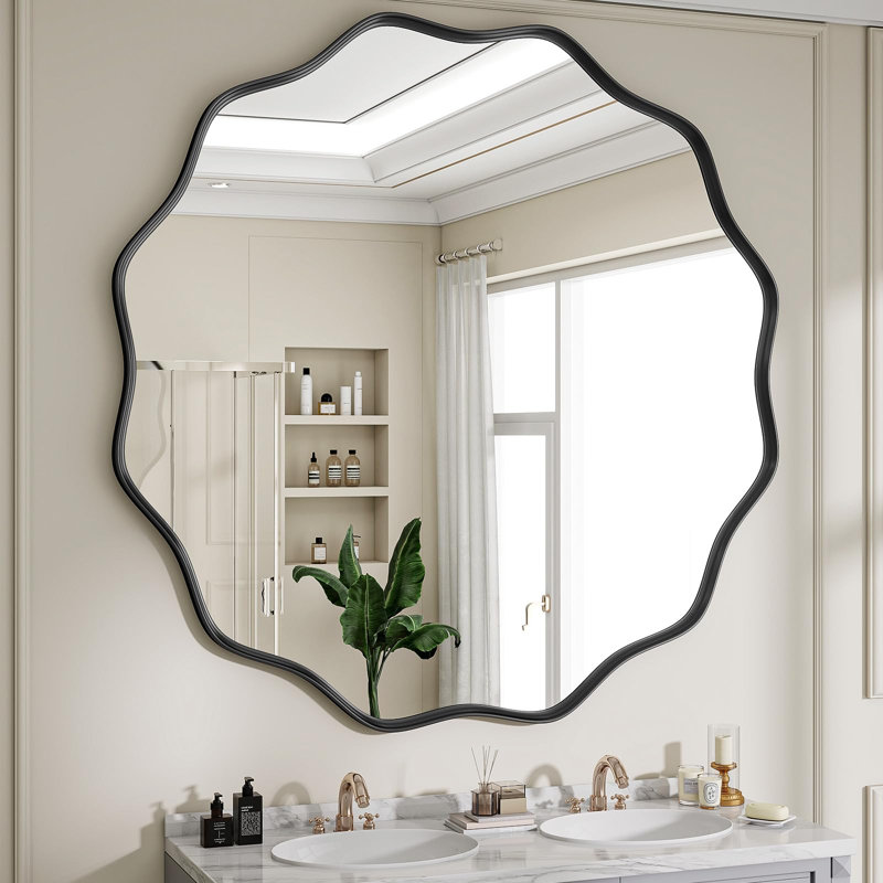 Miroir de salle de bain Wavy, 42 po x 42 po, Noir