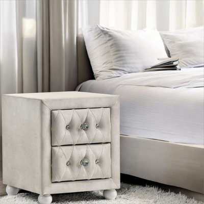 Table de chevet beige en tissu