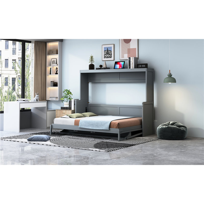 Lit double avec bureau hydraulique, gris - garde votre espace de travail organisé et fonctionnel pour la maison