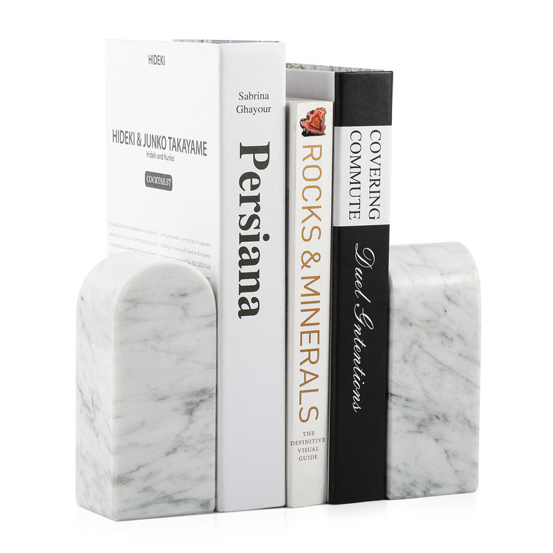 Serre-livres en marbre (ensemble de 2), H 2,3 po x l 2,54 po x P 5,66 po, Blanc / Gris