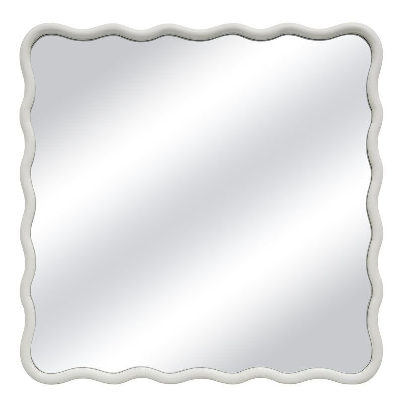 Wavy Wood Framed Square Wall Mirror, White