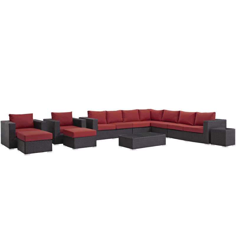 Sunbrella de patio d'extérieur 11 pièces Modway Ensemble modulaire, Toile Sunbrella® rouge Jockey