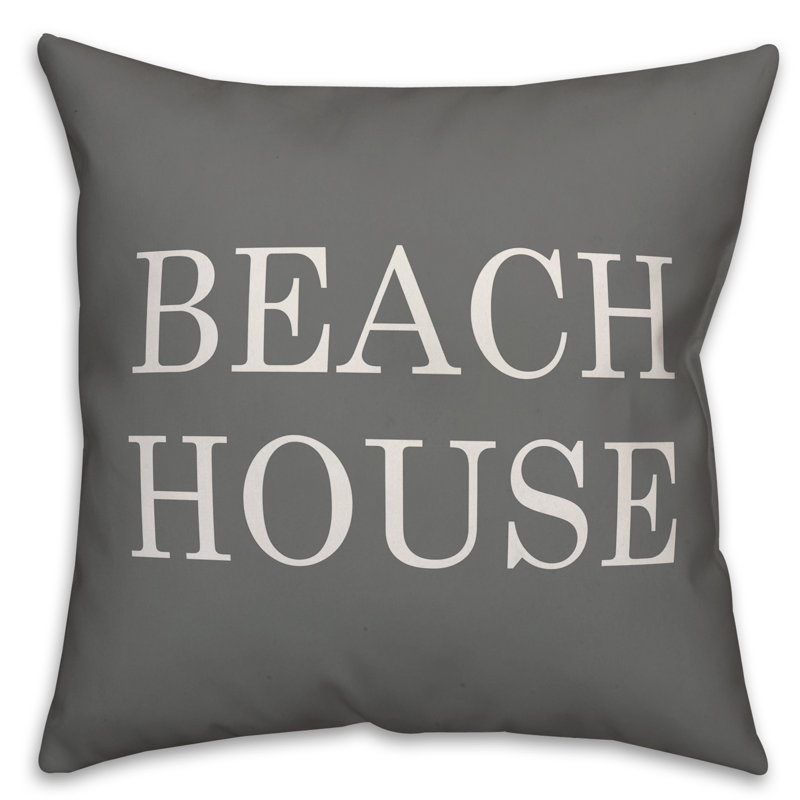  Coussin intérieur / extérieur Beach House, H 18 po x l 18 po, Gris / blanc