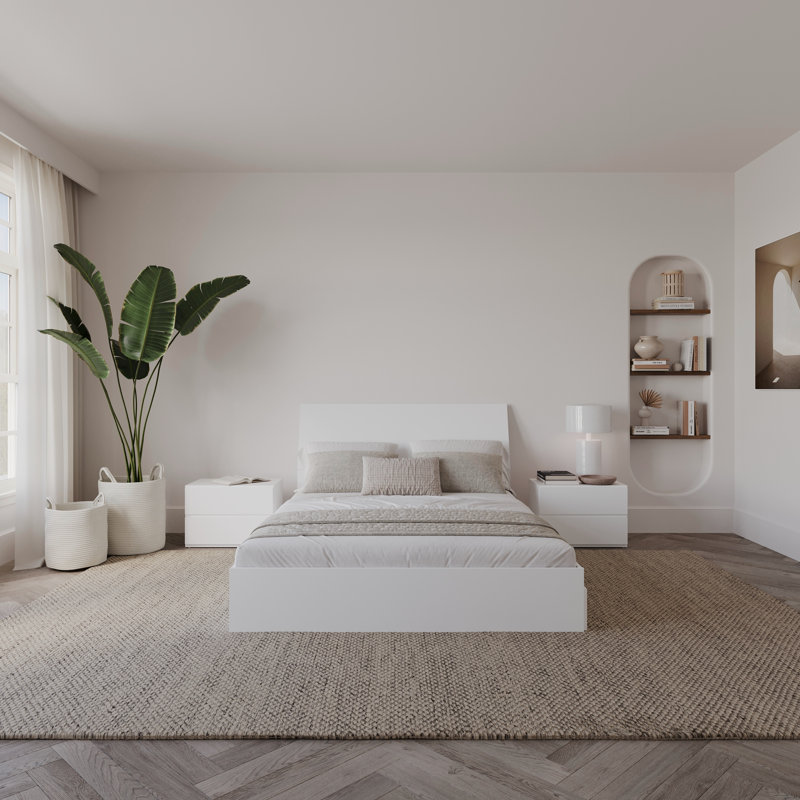 Ensemble de chambre à coucher avec rangement réversible 3 pièces Porter, Double, Blanc