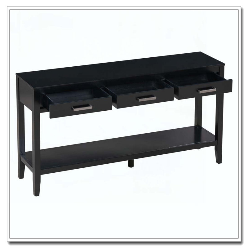 59.1'' Farmhouse Entryway Table with 3 Drawers, Painted Console Table, Black