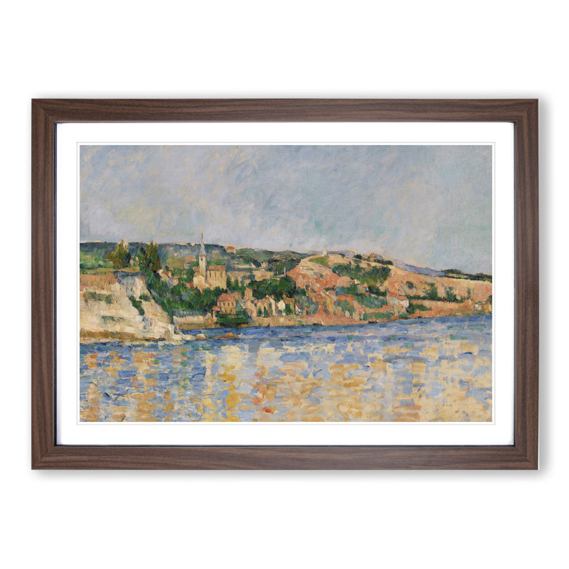Village at the Water's Edge by Paul Cezanne - Picture Frame Painting, 27cm H x 36cm W x 2cm D, Walnut