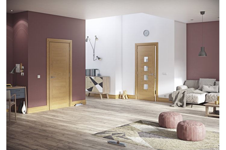 living room with a solid wood door and a hollow wood door