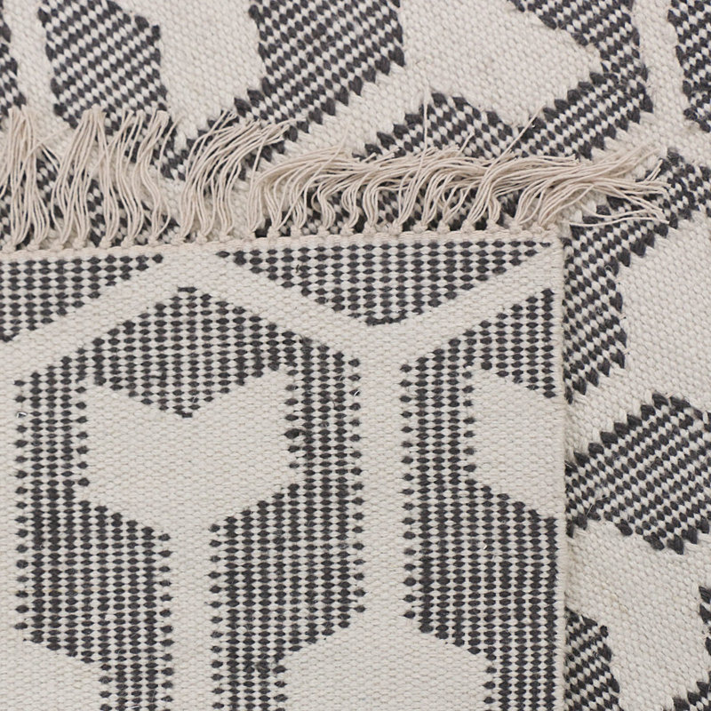 Tapis de couloir géométrique fait à la main en jute / sisal kilim ivoire / gris, Tapis de couloir 2 pi 6 po x 12 pi