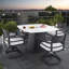 Ensemble de patio moderne 5 pièces - table en marbre grec et chaises pivotantes à 360 ° - aluminium toutes saisons et tissu Sunbrella