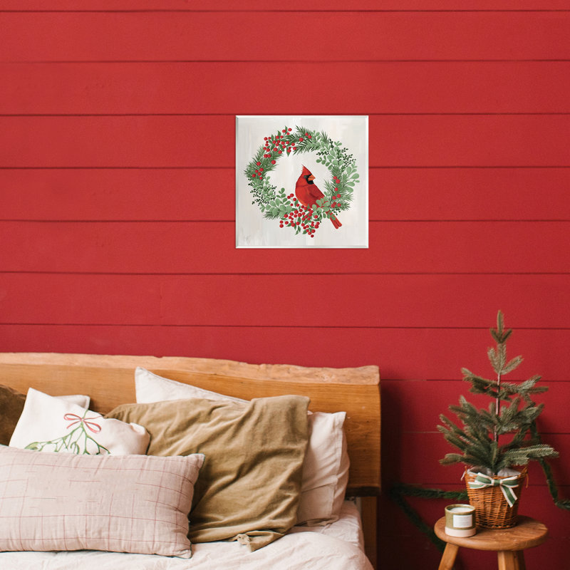 Couronne murale perchée cardinal festif, design par Cat Thurman Designs
