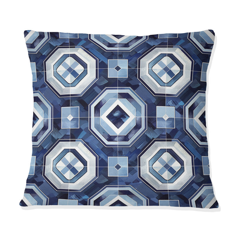 Coussin bleu et blanc octogonal moderne, H 16 po x l 16 po