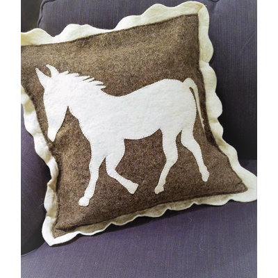 Handmade Pillow in Hand Felted Wool - Horse on Gray - 20"