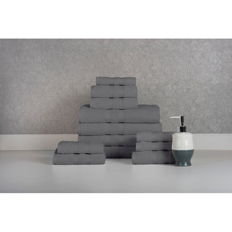 Bibb Home 12 Piece Egyptian-Quality Cotton Towel Set, Gray