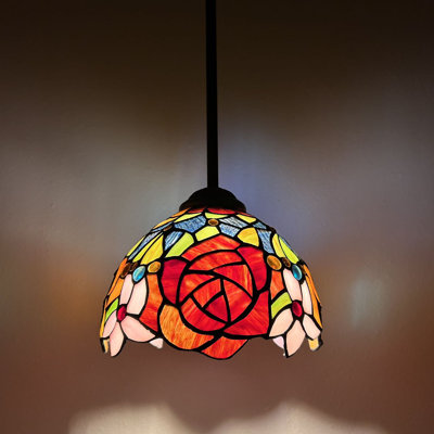 Simonson Tiffany Mini Hanging Lights Stained Glass Rose Flowers LED Bulb Included  8"W*8"D*60"H
