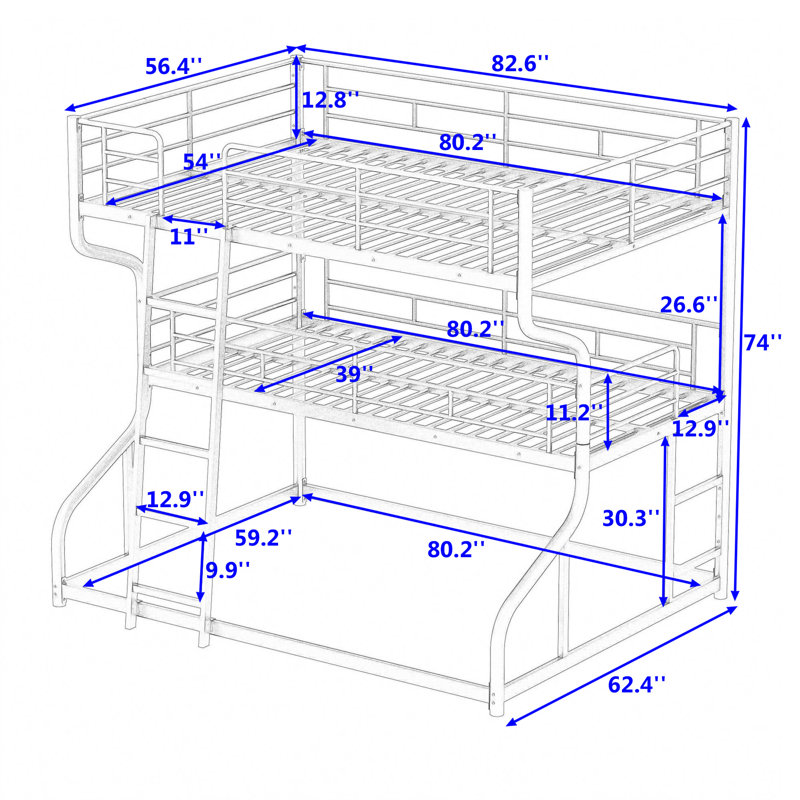 Heiko Kids Full XL Over Twin XL Over Queen Bunk Bed, White