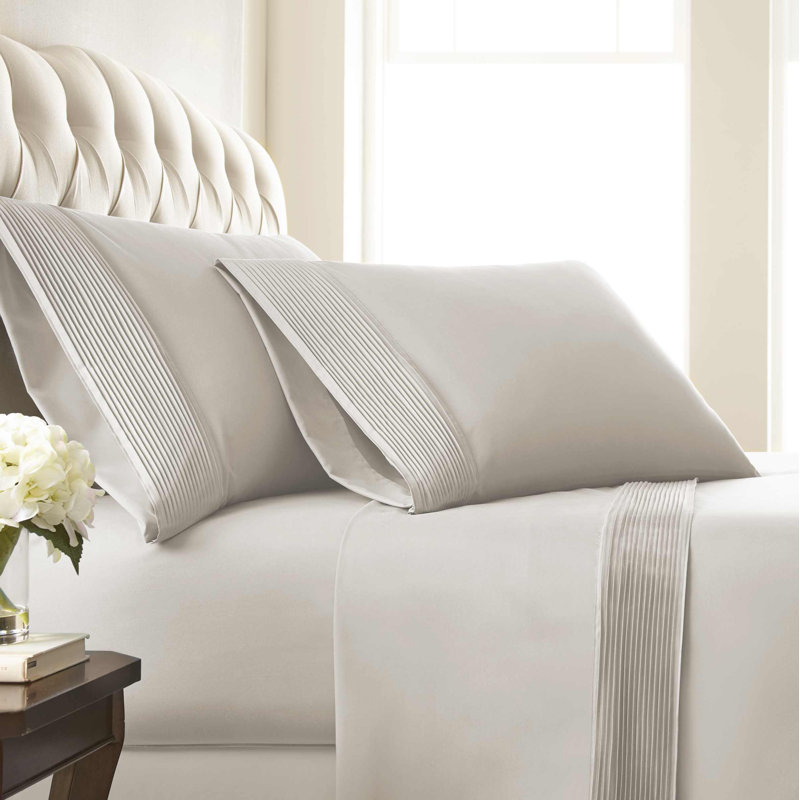 Eldon Microfiber Pleated Hem Two Pillowcases by Southshore Fine Linens, Queen, Bone