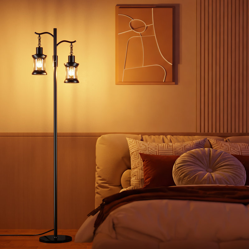 Lampe sur pied 66,3 po en métal de style rétro avec base en marbre et ampoules à intensité variable
