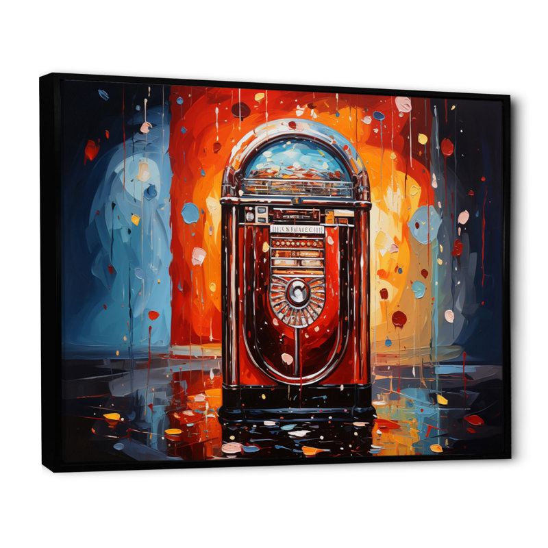 Jukeboxe Popart Rhythm Reflections II - impression, H 30 po x l 40 po x P 1,5 po, Cadre flottant noir